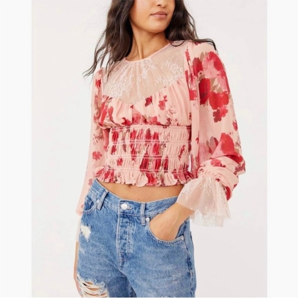 Free People red and pink lace top - Picture 4 of 15